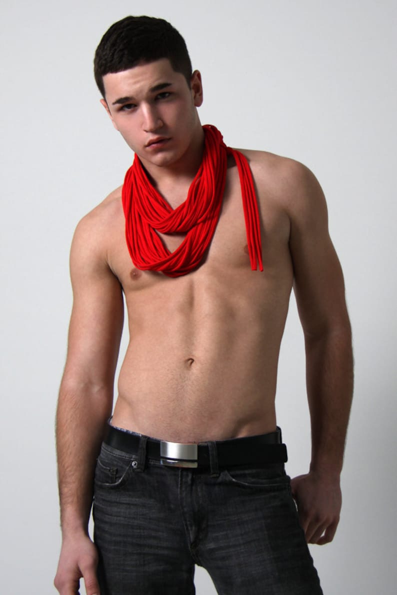 Red scarf mens infinity scarf red circle handmade cotton loop Etsy