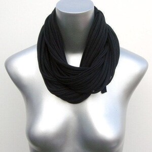 Unisex Black Cotton Jersey Cowl Scarf Necklace - Winter Necklush for Personalized Gifts