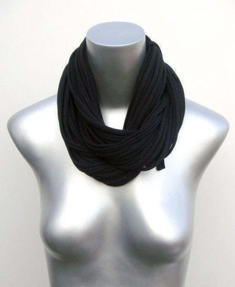 Unisex Black Cotton Jersey Cowl Scarf Necklace - Winter Necklush for Personalized Gifts