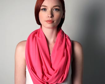 Pink Scarf / Chunky Circle Scarf Pink / Women Gift for Her / Mom Gift for Wife / Pink Spring Scarf / Soft Jersey Cotton / Necklush