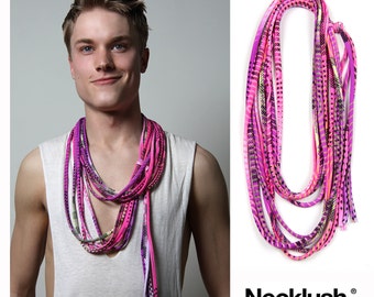 Mens Necklace / Handmade Pink Scarf / Burning Men Style / Personalized Gift / Festival Fashion Accessory / Necklush