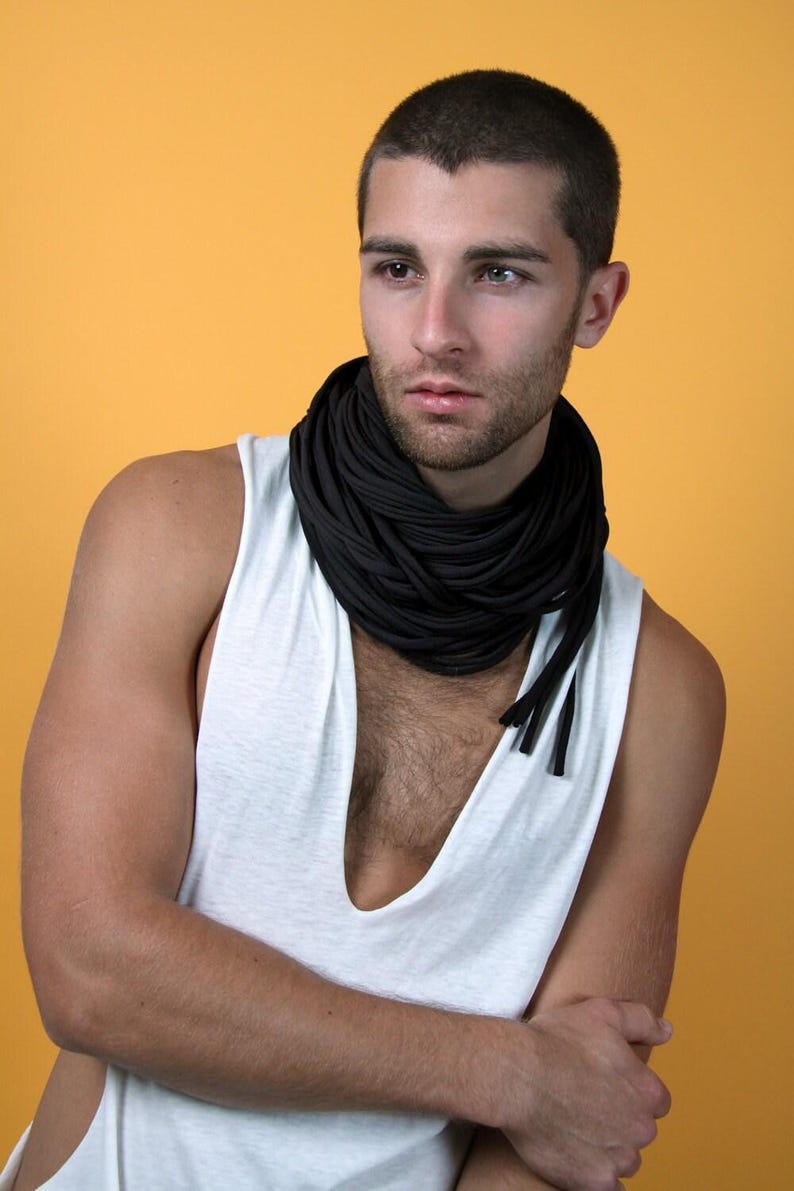 Unisex Black Cotton Jersey Cowl Scarf Necklace - Winter Necklush for Personalized Gifts