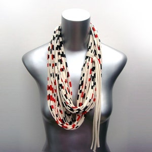 Unique Handcrafted Loop Scarf in Red and Black | Unisex Infinity Scarf | Fashionable Circle Scarf