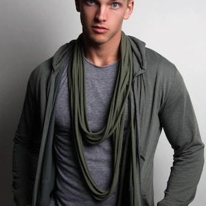 Dark Green Cotton Jersey Infinity Scarf - Unisex Necklush