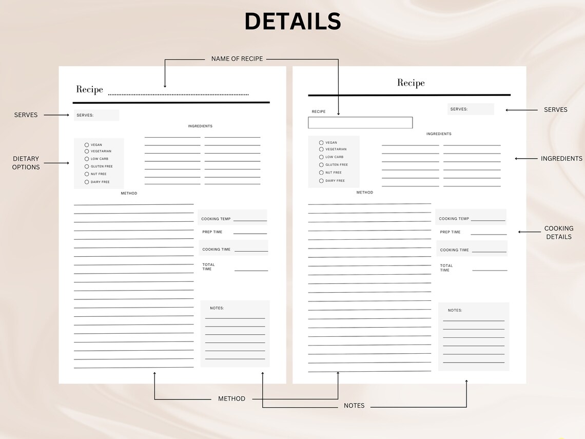 Recipe Book Template, Printable Recipe Template, Blank Template, A4/a5/letter/, Recipe Organiser ...