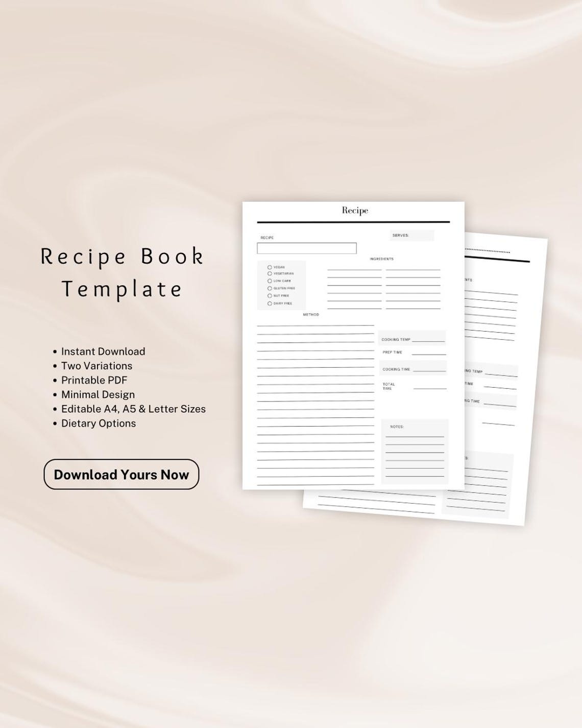 Recipe Book Template, Printable Recipe Template, Blank Template, A4/a5/letter/, Recipe Organiser ...
