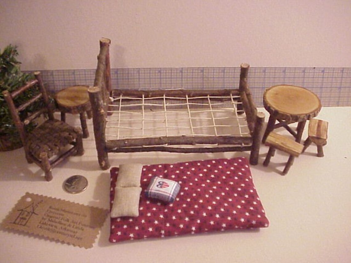 Rustic Miniature Dollhouse Furniture Set Log Cabin 1 inch Etsy