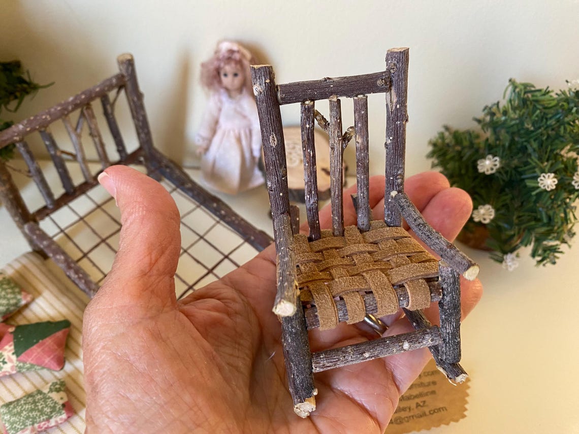 1 Inch Miniatures 1 Inch Scale Handmade Bed Set Log Cabin Rustic Miniatures DH Dollhouse ...