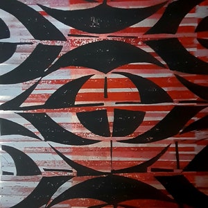 Handmade geometric art -  Unique monotype print