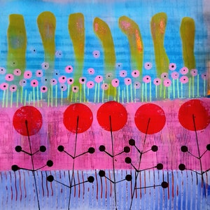 Handmade floral art -  Unique monotype print