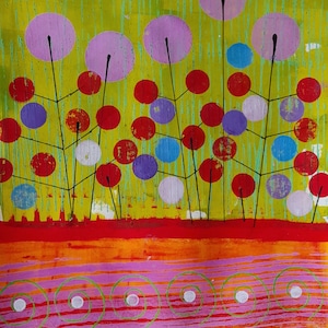 Handmade geometric floral art -  Unique monotype print