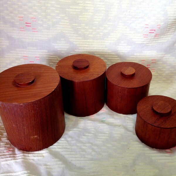 Vintage-Stil-Haus Mitte Jahrhundert Teak Holz Canister Set Made In Japan