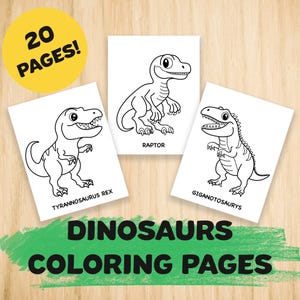 20 Printable Dinosaurs Coloring Pages for Kids, Cute Adorable Dino Coloring Book, Coloring Page Preschool Kindergarten Homeschool Printables