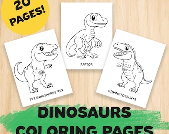 20 Printable Dinosaurs Coloring Pages for Kids, Cute Adorable Dino Coloring Book, Coloring Page Preschool Kindergarten Homeschool Printables