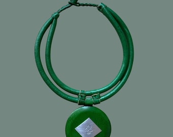 Green Leather Statement Necklace – Handcrafted African Jewelry | Ayo & Aye