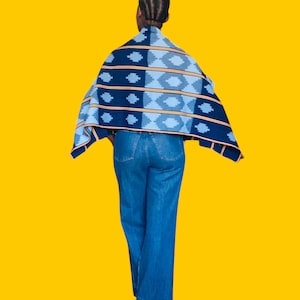 Aina Shrug in Baoulé Ikat Pattern Cloth – Handwoven Bolero with Sleeves | Indigo Latice