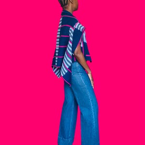 Aina Shrug in Baoulé Ikat Pattern Cloth – Handwoven Bolero with Sleeves | Midnight Lines