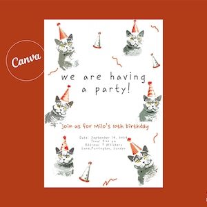 Birthday Party Invitation Template | Cats Illustrations | Digital Invitation | Printable Invitation Template
