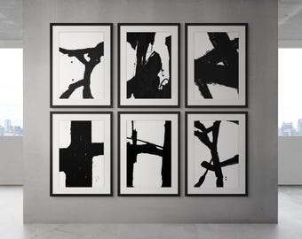 Printable Art: Set of 6 Gallery Wall Art, Black and White Abstract Wall Art Prints, Digital Download Gallery Wall Prints, Modern Art Prints