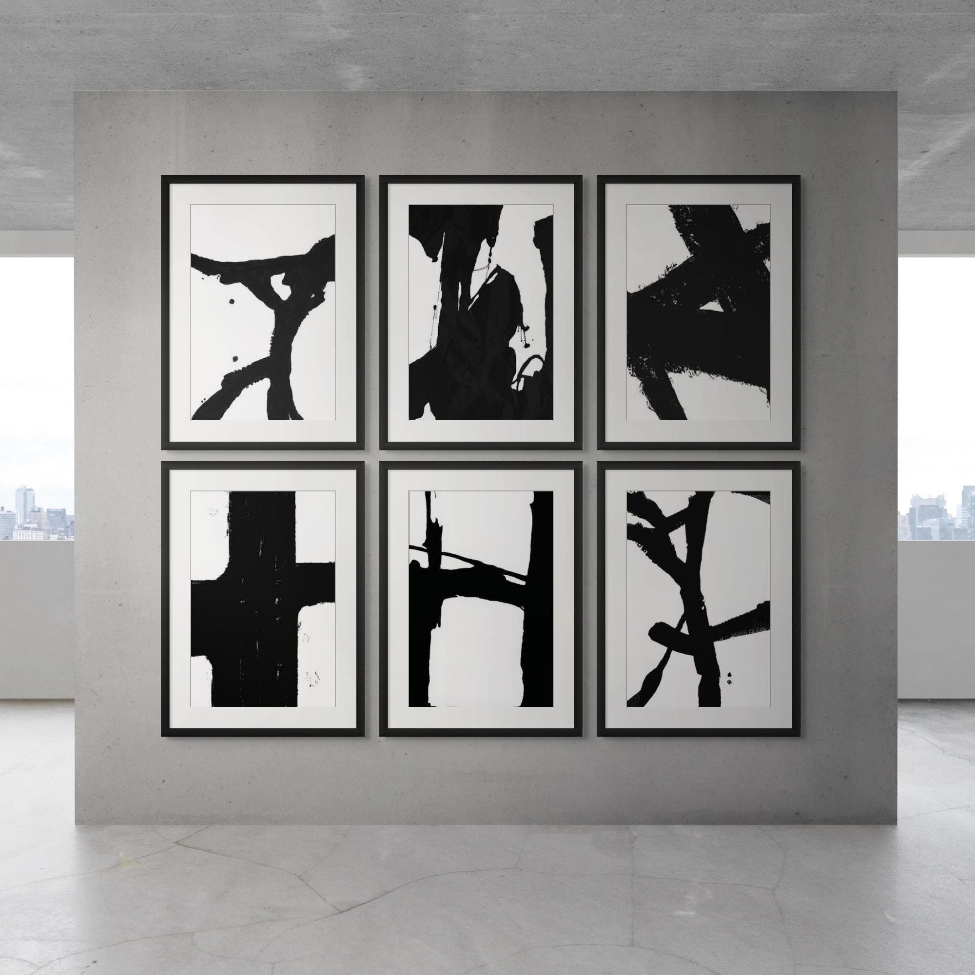 Printable Art: Set of 6 Gallery Wall Art, Black and White Abstract Wall ...
