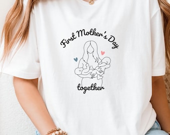 Nuestra primera camiseta del día de las madres gemelas, regalo para nuevas mamás, día de la madre, camiseta para mamá de niña, camiseta para mamá de niño, mamá bendecida, regalo para mamá de gemelos