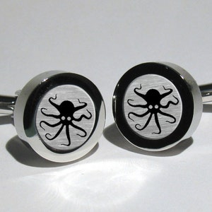 Mens Steampunk Octopus Cufflinks, Silver Geekery Nautical Octopus Sailor Cufflinks, Grooms Gift, Dads Gift, Valentines Gift, Gift for men image 1