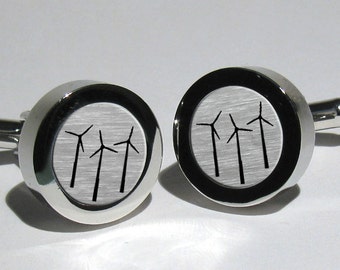 Wind Turbine,Wind Mill,Wind Energy,Alternative Energy,Sustainable Green Energy Mens Silver Leaf Cufflinks,Gift for men,Grooms gift,Mens gift