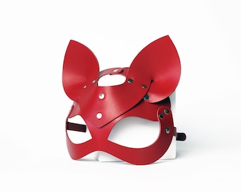 Leather Kitty Mask: Handmade Masquerade Costume Mask