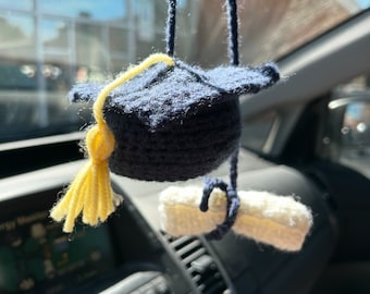 Patrón de colgante de coche de graduación a crochet, birrete de graduación amigurumi (patrón en PDF)