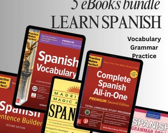 Complete Spanish 5 eBooks for Grammar, Vocabulary, and Conversation | Spanish worksheets |PDF