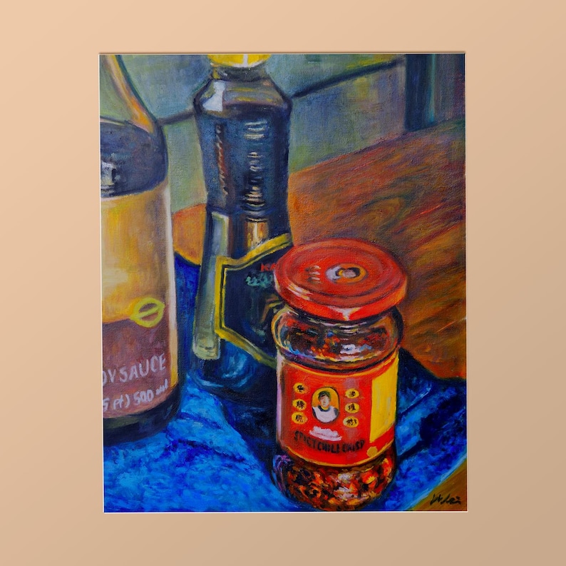 Lámina artística de Lao Gan Ma Chili Crisp / Pintura al óleo de comida asiática imagen 1