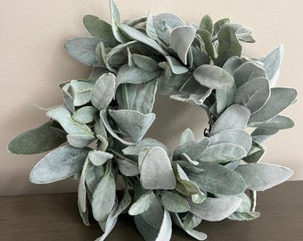 Lambs Ear Mini Wreath: Faux Greenery Candle Ring, Table Decor