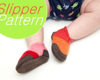 Naaipatroon voor babywolviltschoenen, tutorial PDF digitale download, door Wooly Baby, babymaten 0-12, 6-18, 12-24 maanden