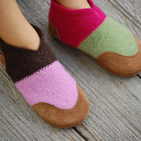 Kids Wool Slippers, Leather Soles, Eco Friendly, size 11.5, Dizzy