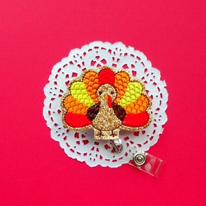 Turkey Badge Reel, Glitter ID Badge Holder, Fall Badge Clips, Feltie Badge Reels, Nurse Practitioner Gift, Thanksgiving Turkeys, Paperclips