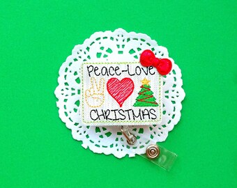 Peace Love Christmas Badge Reel, Holographic Badge Holder, Christmas ID Holder, ID Badge, Christmas Badge Reel , Interchangeable Badge Reel