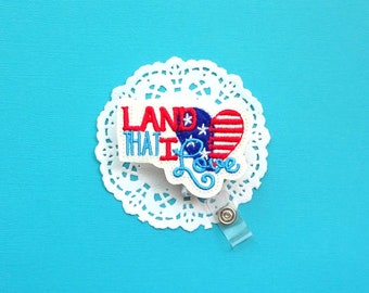 Patriotic Badge Reel, 4th of July Badge Reel, Land That I Love ID Badge Holder, Glitter Badge Reels, Nurse Badge Reel, American Flag Badges