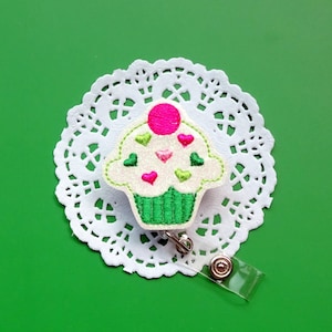 St. Patty&#39;s Cupcake Badge Reel, Sweet Treats Badge Holders, Glitter Cupcakes Badge Reel, Cute Badge Reels, ID Badge Holders For Bakers