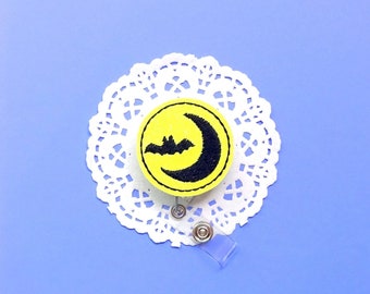 Bat and Moon Badge Reel, Halloween Badge Reel, Glitter Badge Reel, Spooky Moon Badge Holder, Nurse Badge Reel, Interchangeable Badge Option