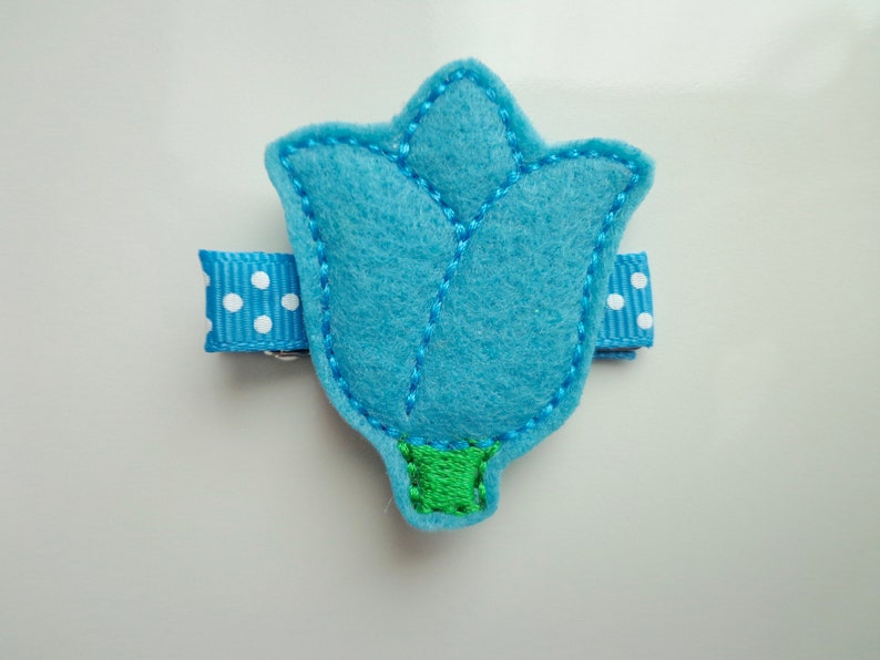 Easter Bows Hair Accessories Blue Spring Tulip Flower Embroidered Felt Hair Clippie Garden Flowers Easter Flowers Bow Spring Tulips