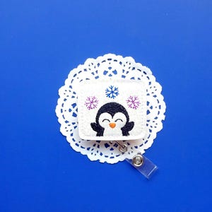 Penguin Badge Reel, Glitter Badge Reels, Winter Penguin Badge, Badge Holder, Workplace Gifts, Nurse Badges, Snowing Snowflake Paperclips