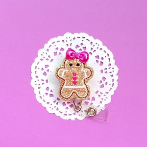Gingerbread Badge Reel,Glitter Badge Reel,Christmas Badge Reel,Badge Holder, ID Badge,Nurse Badge-Name Badge Reel Clip Interchangeable Badge