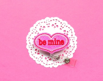 Be Mine Badge Reel, Valentine's Day ID Badge, Glitter Badge Reel, Heart ID Badge Holder, Badge Reel Clips, Interchangeable Badges For Work