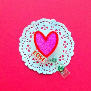 Love Badge Reel, Valentine&#39;s Day Badge Reel, Glitter Acrylic Badge Reel, ID Badge Holder, Heart Badge Reel Clips, Cute Nurse Badge Reels