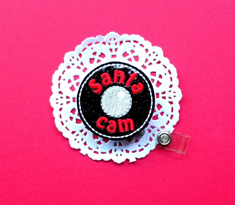 Santa Cam Badge Reel,Glitter Badge Holder,Christmas Reel, ID Badge Holder,Christmas Badge Reel,Santa ID Badge Reel , Interchangeable Badge image 1