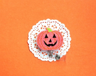 Pumpkin Badge Reel, Halloween Badge Reel, Glitter Badge Reel, ID Badge Holder, Halloween Nurse Gifts, Nurse Badge Reel, Interchangeable