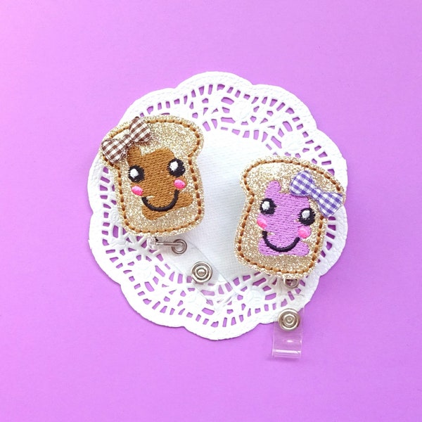 PB & J ID Badge Gift Set, Vinyl Badge Reels, Peanut Butter and Jelly Badges, BFF Retractable Badge Holders, School Lunch Lady Badge Clips