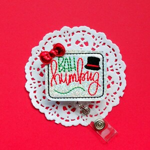 Bah Humbug Badge Reel, Holographic Badge Holder, Christmas ID Holder, ID Badge, Christmas Badge Reel , , Interchangeable Badge Reel