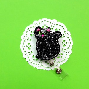 Black Cat Badge Reel, Halloween Badge Reel, Cute Cat Badge Reel, Nurse Badge Reel, Glitter Badge, ID Badge Holder, Interchangeable Badge