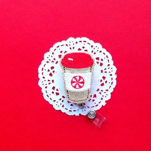 Peppermint Latte Badge Reel, Glitter Badge Holder, Coffee ID Holder, ID Badge Holder, Christmas Badge, Interchangeable Badges For Nurses